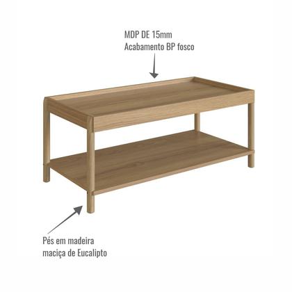 Imagem de Mesa de Centro Retangular com Prateleira 93cm X 38cm Pé Madeira Oslo