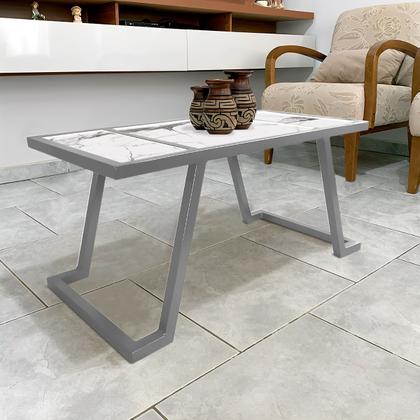 Imagem de Mesa De Centro Retangular Sala Mdf Coimbra Prata e Vulcano