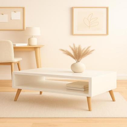 Imagem de Mesa De Centro Retangular Sala Pé Palito Retrô Preto 65x35cm Cor Branco