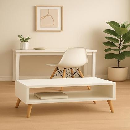 Imagem de Mesa De Centro Retangular Sala Pé Palito Retrô Preto 65x35cm Cor Branco