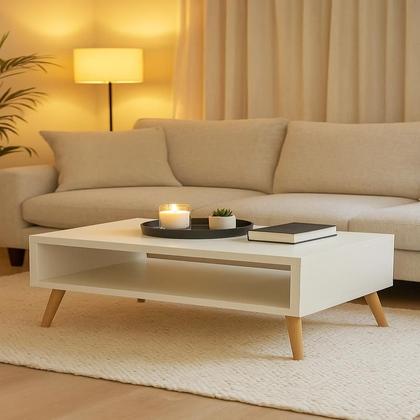 Imagem de Mesa De Centro Retangular Sala Pé Palito Retrô Preto 65x35cm Cor Branco