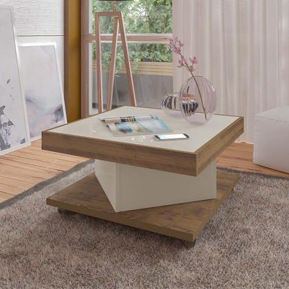 Imagem de Mesa de Centro Saara Pinho Com Off White Quadrada com Rodízios - Artely