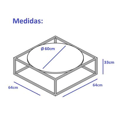 Imagem de Mesa De Centro Sala 64x64x33cm Aço Branco e Madeira Industrial Moon