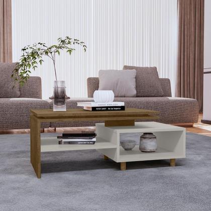 Imagem de Mesa de Centro Sala Decorativa Lima Tampo Duplo Pés Madeira Maciça Design Moderno