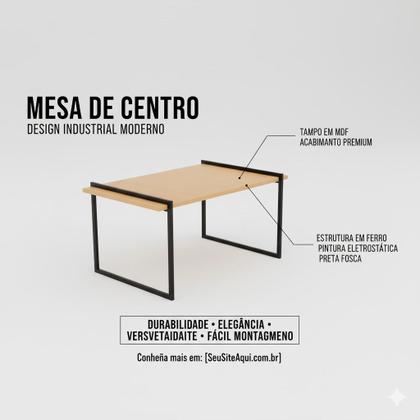 Imagem de Mesa de centro sala industrial retangular decor slim