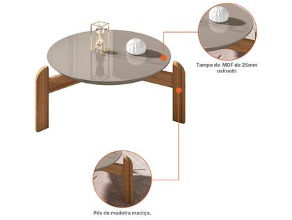Imagem de Mesa de Centro Sala Lizz Redonda com Pés em Madeira Maciça