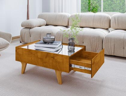 Imagem de Mesa de centro sena com espelho no tampo e 1 gaveta  em mdf e corrediças telecopicas  - Naturalle