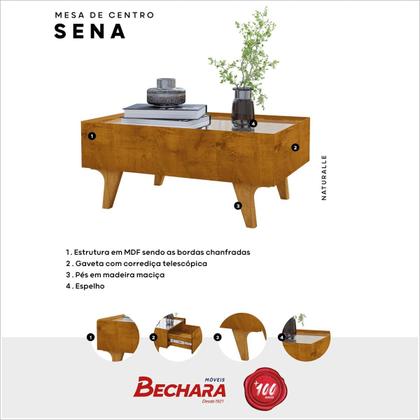 Imagem de Mesa de Centro Sena Com Espelho Pés em Madeira Pinus Naturalle Bechara