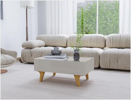 Imagem de Mesa de Centro Sena Com Espelho Pés em Madeira Pinus Off White Bechara