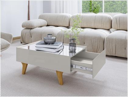 Imagem de Mesa de Centro Sena Com Espelho Pés em Madeira Pinus Off White Bechara