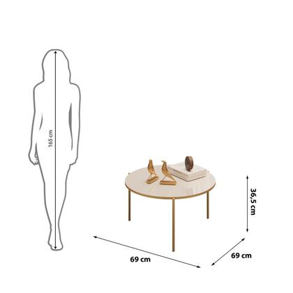 Imagem de Mesa de Centro Tampo Redondo e Pés em Metal Dourado DJ Móveis Cleia Off White