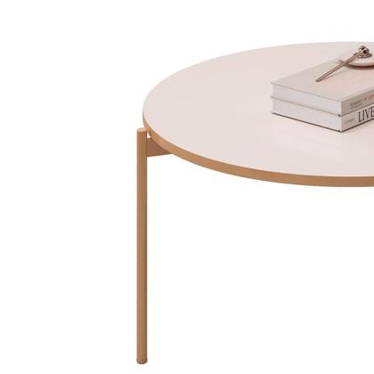 Imagem de Mesa de Centro Tampo Redondo e Pés em Metal Dourado DJ Móveis Cleia Off White