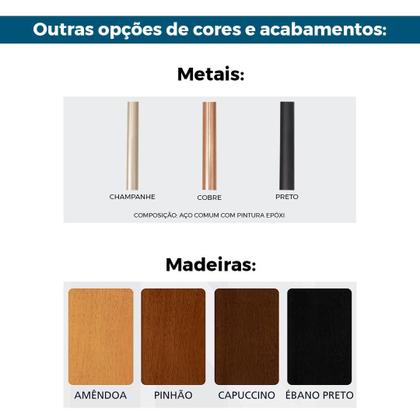 Imagem de Mesa de Centro Veneza Retangular Nacional Móveis 90 cm (largura) Tampo MDF Amêndoa Base Metal Preto