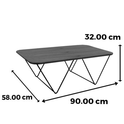 Imagem de Mesa de Centro Veneza Retangular Nacional Móveis 90 cm (largura) Tampo MDF Amêndoa Base Metal Preto