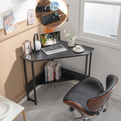 Imagem de Mesa de computador de canto COSTWAY com portas USB e tomada
