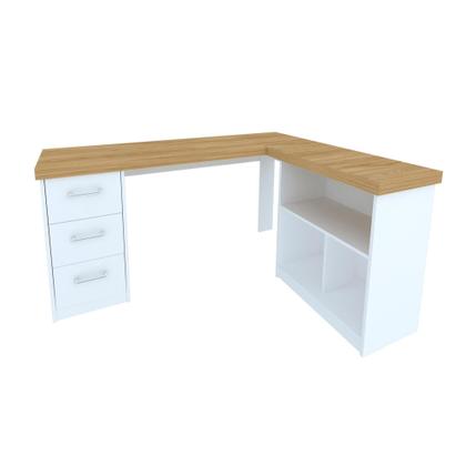Imagem de Mesa de Computador em L 3 Gavetas Alaska Olmo Branco