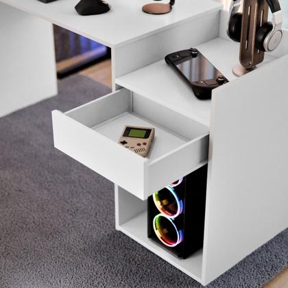 Imagem de Mesa de Computador Eros  Gamer, Escritório e Estudo com Nicho e Gaveta