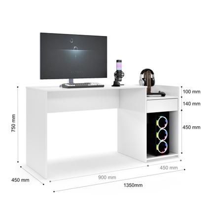 Imagem de Mesa de Computador Eros  Gamer, Escritório e Estudo com Nicho e Gaveta
