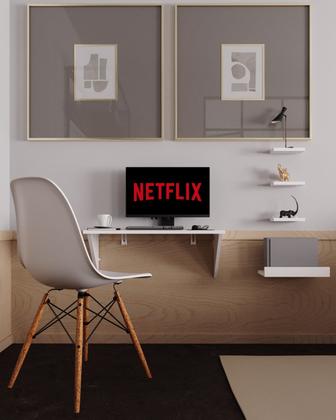 Imagem de Mesa De Computador Notebook Suspensa Parede Com Prateleiras Quarto