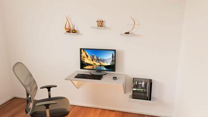 Imagem de Mesa De Computador Notebook Suspensa Parede Com Prateleiras Quarto