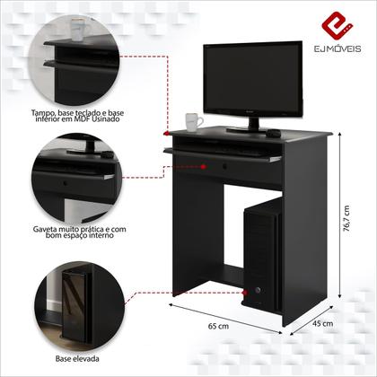Imagem de Mesa de Computador Prática Com 1 Gaveta Preto - EJ Móveis