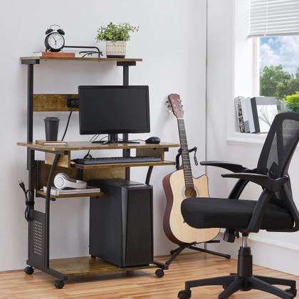 Imagem de Mesa de computador rolante Yaheetech de 3 níveis com estação de carregamento