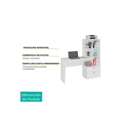 Imagem de Mesa de Computador Solteiro Elisa c/ 2 Gavetas e 6 Nichos Branco - Permóbili