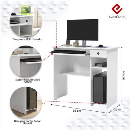 Imagem de Mesa de Computador Viena Com 1 Gaveta e Nicho Branco - EJ Móveis