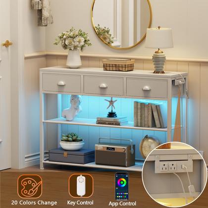 Imagem de Mesa de console Furologee com 3 gavetas 98cm com luzes brancas