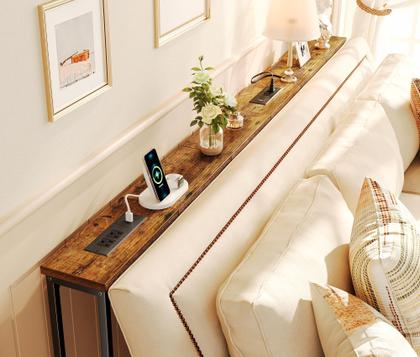 Imagem de Mesa de console SUPERJARE Narrow 200 cm com saída marrom rústica
