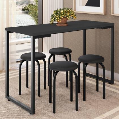 Imagem de Mesa de Cozinha Bistrô Porto Preto 120cm com 4 Banquetas Industriais Maviê Preto - Mpozenato