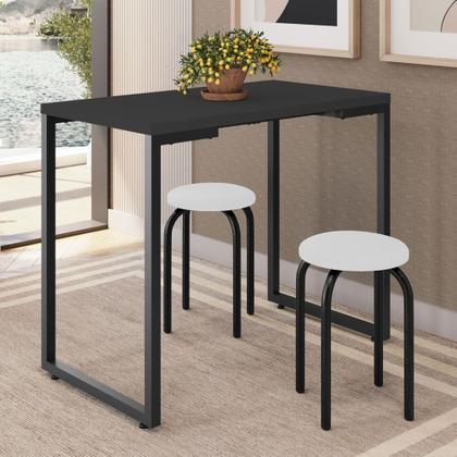 Imagem de Mesa de Cozinha Bistrô Porto Preto 90cm com 2 Banquetas Industriais Maviê Branco/Preto - Mpozenato