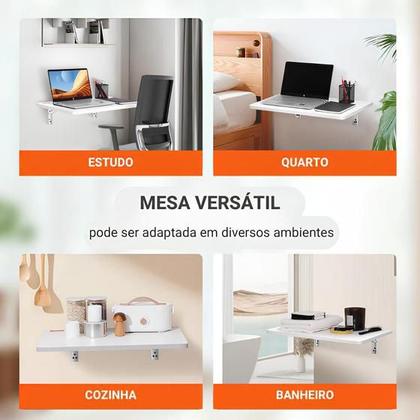 Imagem de Mesa de Cozinha Dobrável Portátil 80cm x 30cm MDF Suspensa Compacta Escritório