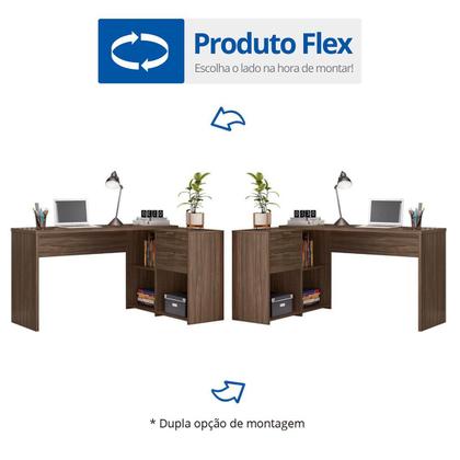 Mesa de Escritório em L 2 Gavetas 3 Nichos Office NT 2060