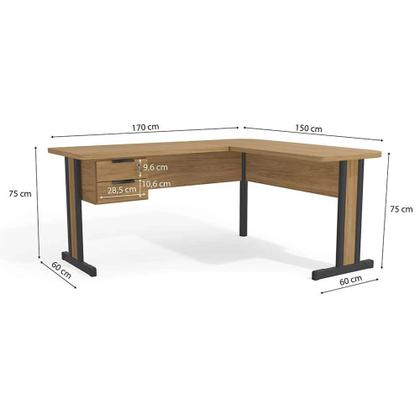 Imagem de Mesa de Escritório em L 2 Gavetas Versatil 1,70m X 1,50m Kappesberg