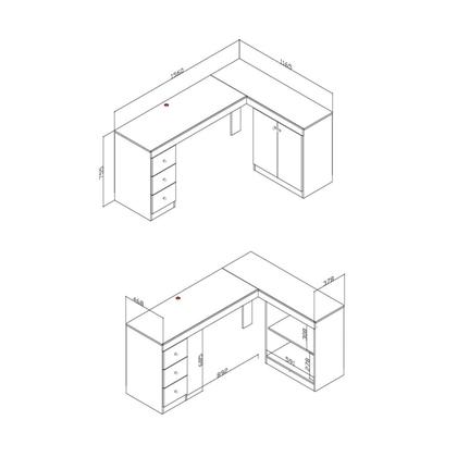 Imagem de Mesa de Escritório em L com 3 Gavetas e 2 Portas - Rústico