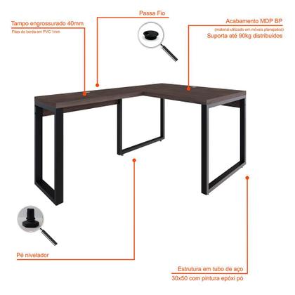Mesa de Escritório em L Miguel Marrom Escuro e Preta 120x150 cm - Mobly Imagem de Mesa de Escritório em L Miguel Marrom Escuro e Preta 120x150 cm