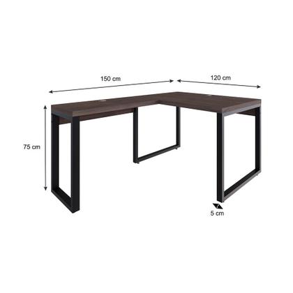 Imagem de Mesa de Escritório em L Miguel Marrom Escuro e Preta 120x150 cm