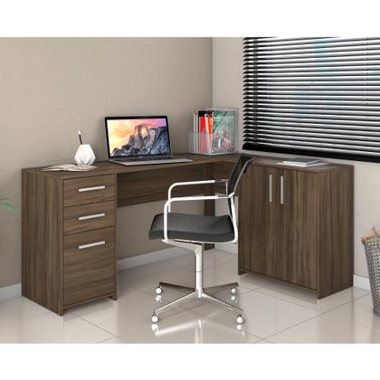 Imagem de Mesa de Escritório Escrivaninha Em L Home Office Para Computador Quarto 3 Portas Marrom Escuro