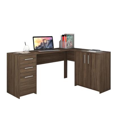 Imagem de Mesa de Escritório Escrivaninha Em L Home Office Para Computador Quarto 3 Portas Marrom Escuro