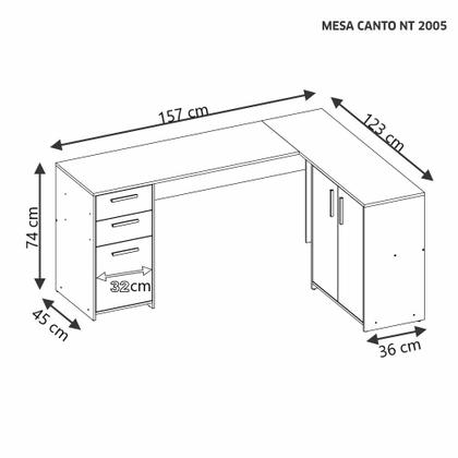 Imagem de Mesa de Escritório Escrivaninha Em L Home Office Para Computador Quarto 3 Portas Marrom Escuro