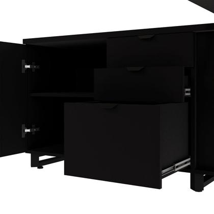 Imagem de Mesa de Escritório Executiva 200cm com Armário Lateral e Caixa de Tomadas Corporate