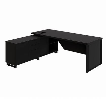 Imagem de Mesa de Escritório Executiva 200cm com Armário Lateral e Caixa de Tomadas Corporate