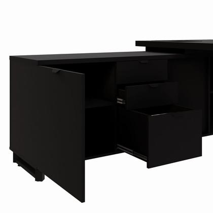 Imagem de Mesa de Escritório Executiva 200cm com Armário Lateral e Caixa de Tomadas Corporate