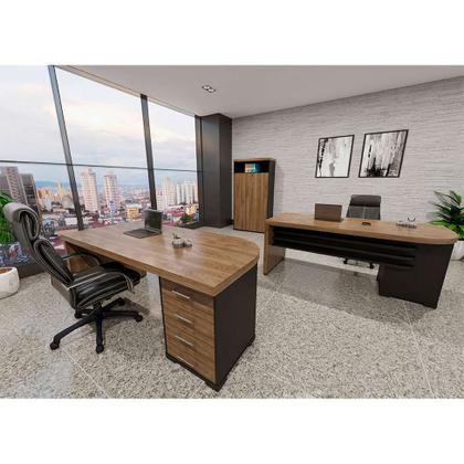 Imagem de Mesa de Escritório Executiva 4 GV Lado Esquerdo Marrom e Preta