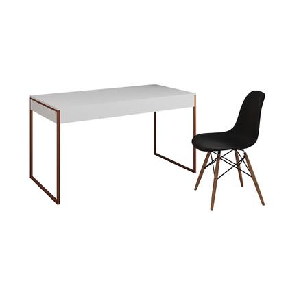 Imagem de Mesa de Escritório Industrial Malta Branca 137x53cm Base Cobre com 1 Cadeira Preta Eames Eiffel Made