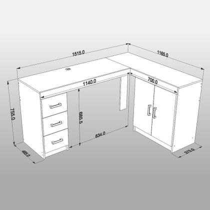 Imagem de Mesa de Escritório Kit Espanha Castanho 2 portas e 3 gavetas
