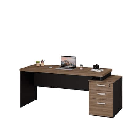 Imagem de Mesa de Escritório Pedestal Retangular em Office 3 Gavetas 190cm Nogal Marrom
