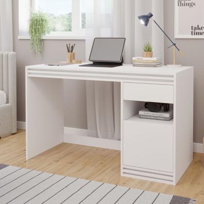 Imagem de Mesa de Estudo 120cm com Gaveta e Porta Home Office Quarto Escrivaninha MDF Compacta