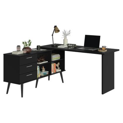 Imagem de Mesa de Estudos em L 3 Gavetas Preto Lisboa Madesa